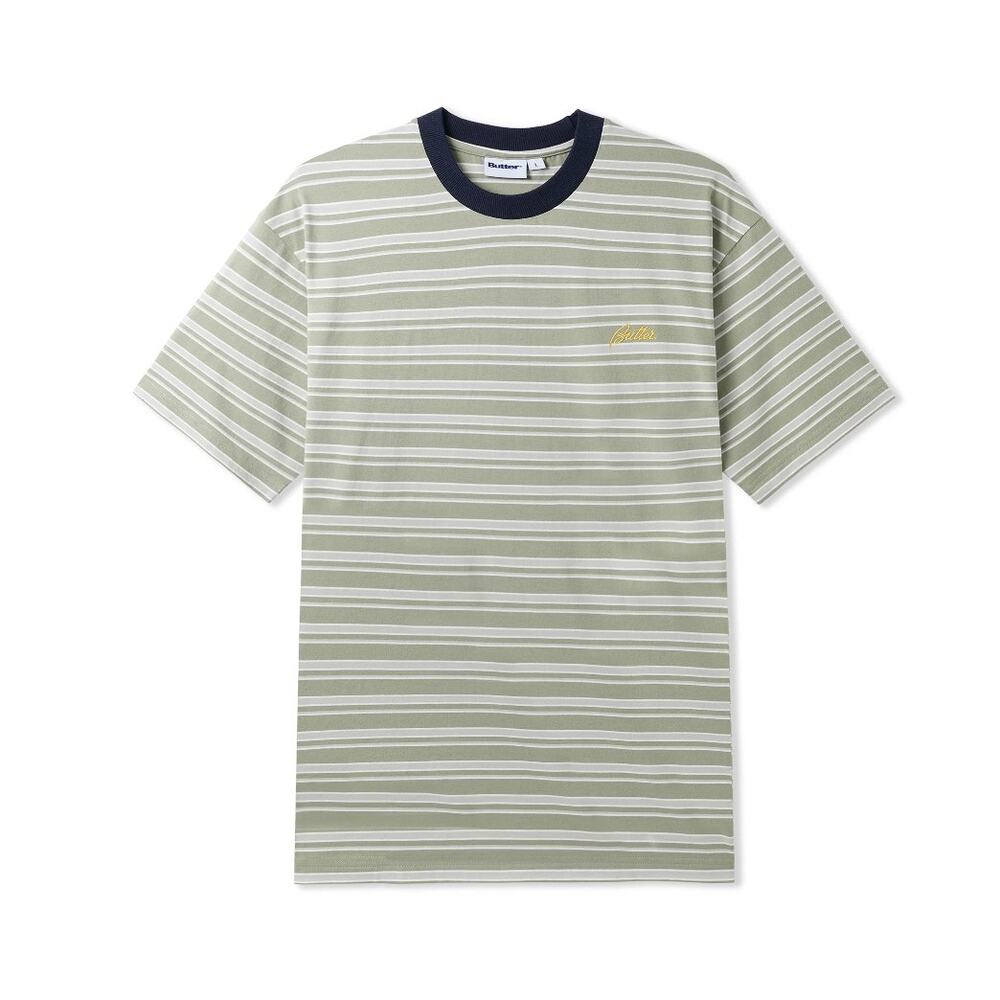 Butter Goods Clove Stripe Tee Green Striped Ringer Shirt Size L Skate Streetwear